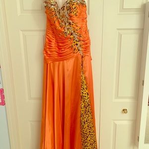 Cheetah leopard print long high slit dress